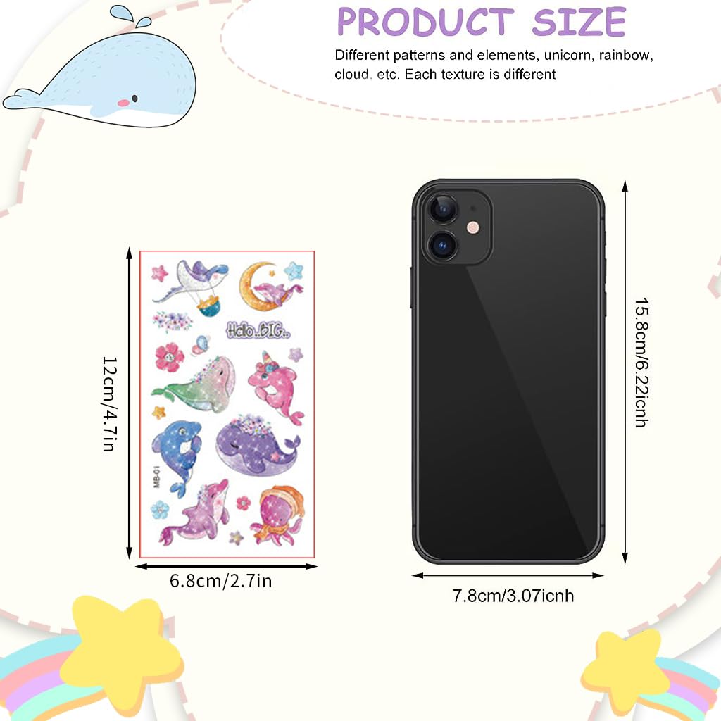 MAYCREATE Tattoo Sticker for Kids, 10 Sheet Glittering Temporary Tattoo, Cartoon Ocean Animals Fake Tattoos for Girls Boys Birthday Parties, Group Activities MAYCREATE Tattoo Sticker for Kids, 10 Sheet Glittering Temporary Tattoo, Cartoon Ocean Animals Fake Tattoos for Girls Boys Birthday Parties, Group Activities